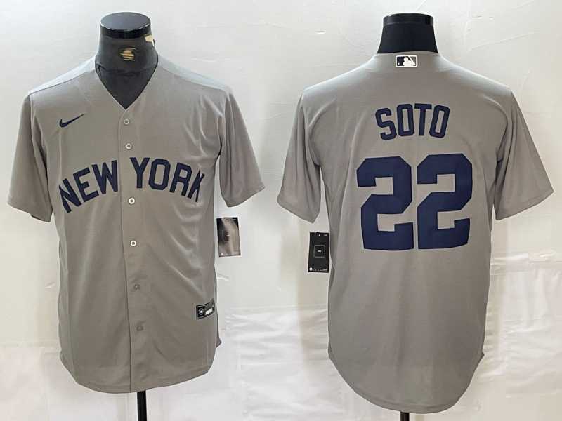 Mens New York Yankees #22 Juan Soto Name 2021 Grey Field of Dreams Cool Base Stitched Baseball Jersey